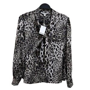 Walter Baker Womens Size XL Sansa Clouded Leopard Print Tie Neck Blouse Top NWT